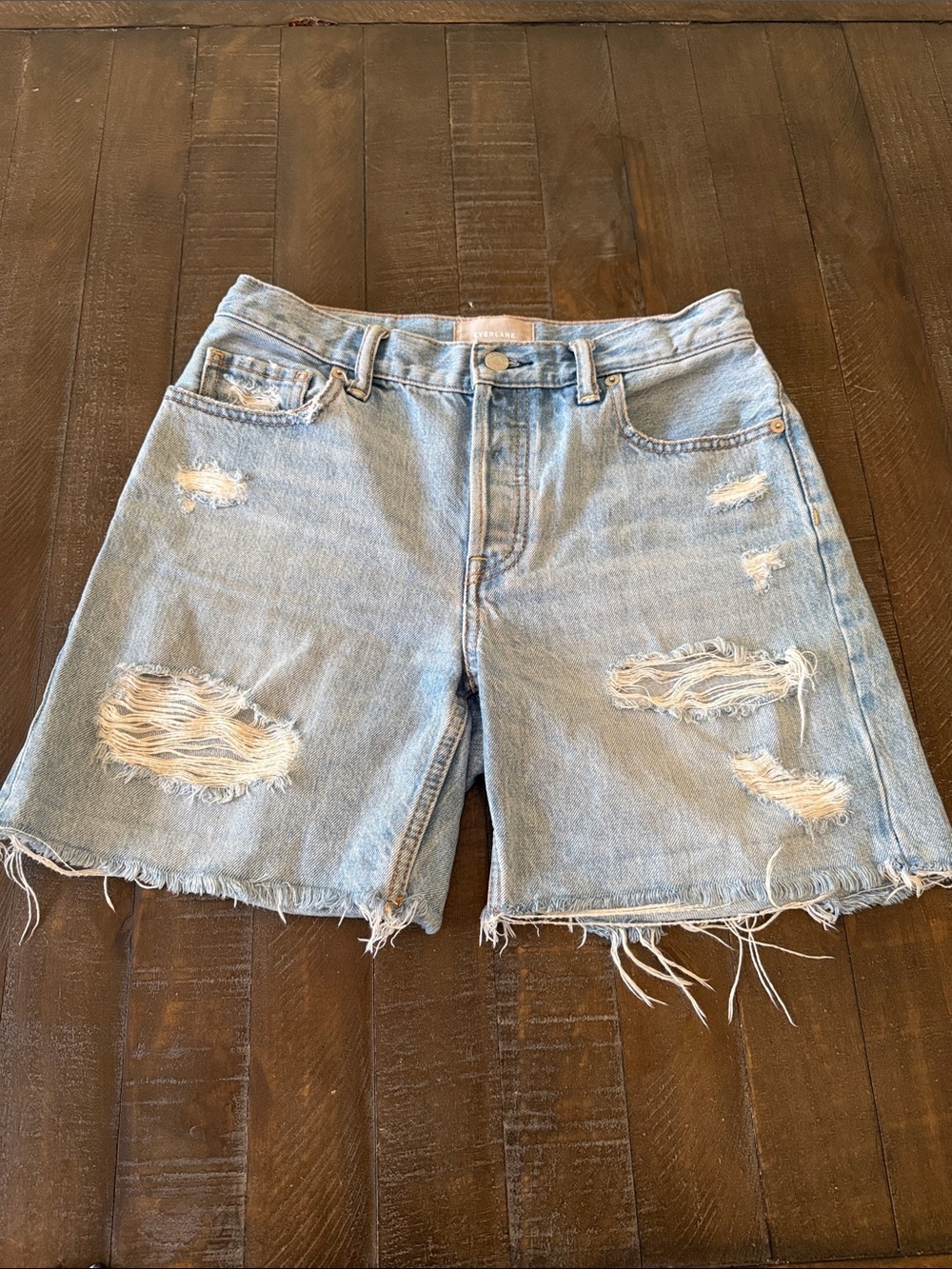 Everlane Light Blue Harford Distressed Denim Jean Shorts